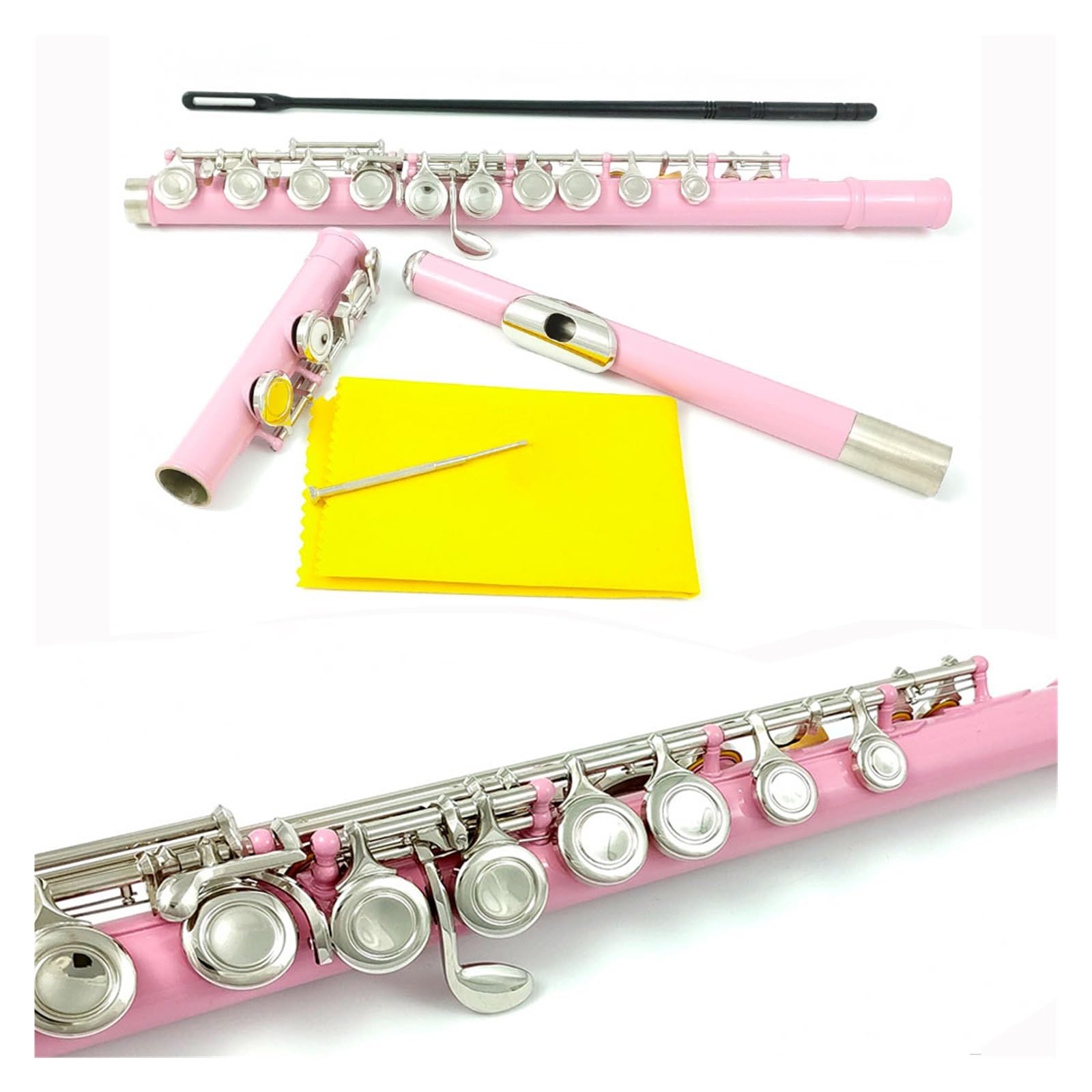 flauta travesera Flauta De 16 Orificios, Orificio Cerrado, Llave C, Instrumento, Cuproníquel, Niquelado, Flauta Rosa Con Llave E instrumento de flauta profesional
