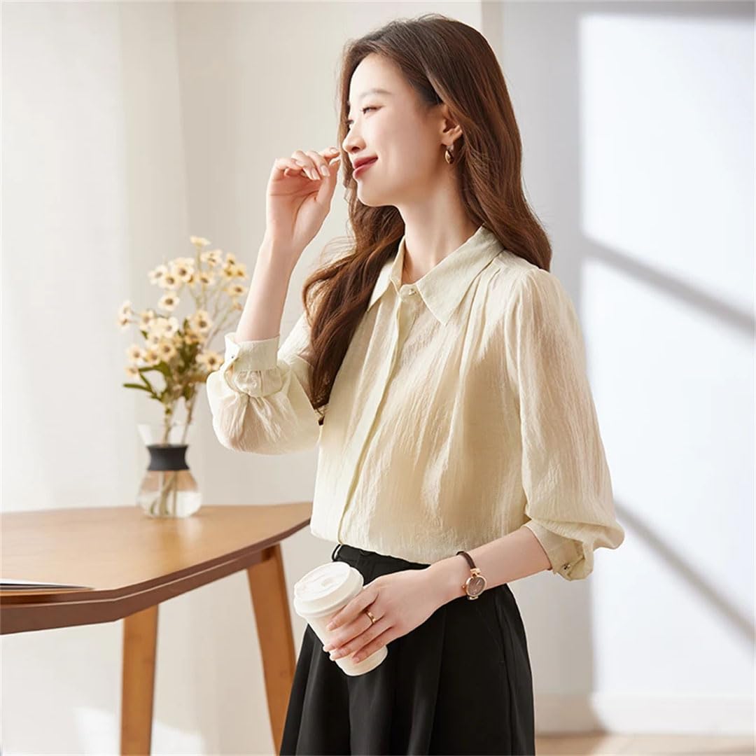 Camisas de manga larga con botones para mujer, blusas elegantes para oficina