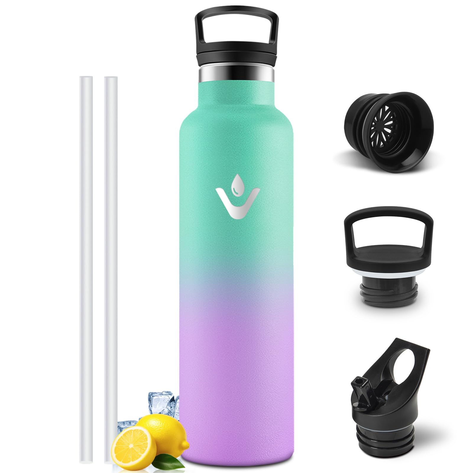 Mulbijeo Thermos Flask, BPA-Free, 1 Litre, Stainless Steel, Leak-Proof Insulated Flask, Double-Walled, Water Bottle, Thermos Flask with Straw, Water Bottle, Carbonated Drinks, Suitable for Carbonated
