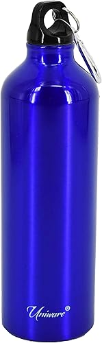 Uniware Botella de agua deportiva de aluminio con tapón de rosca negro, 25.4 fl oz (azul)