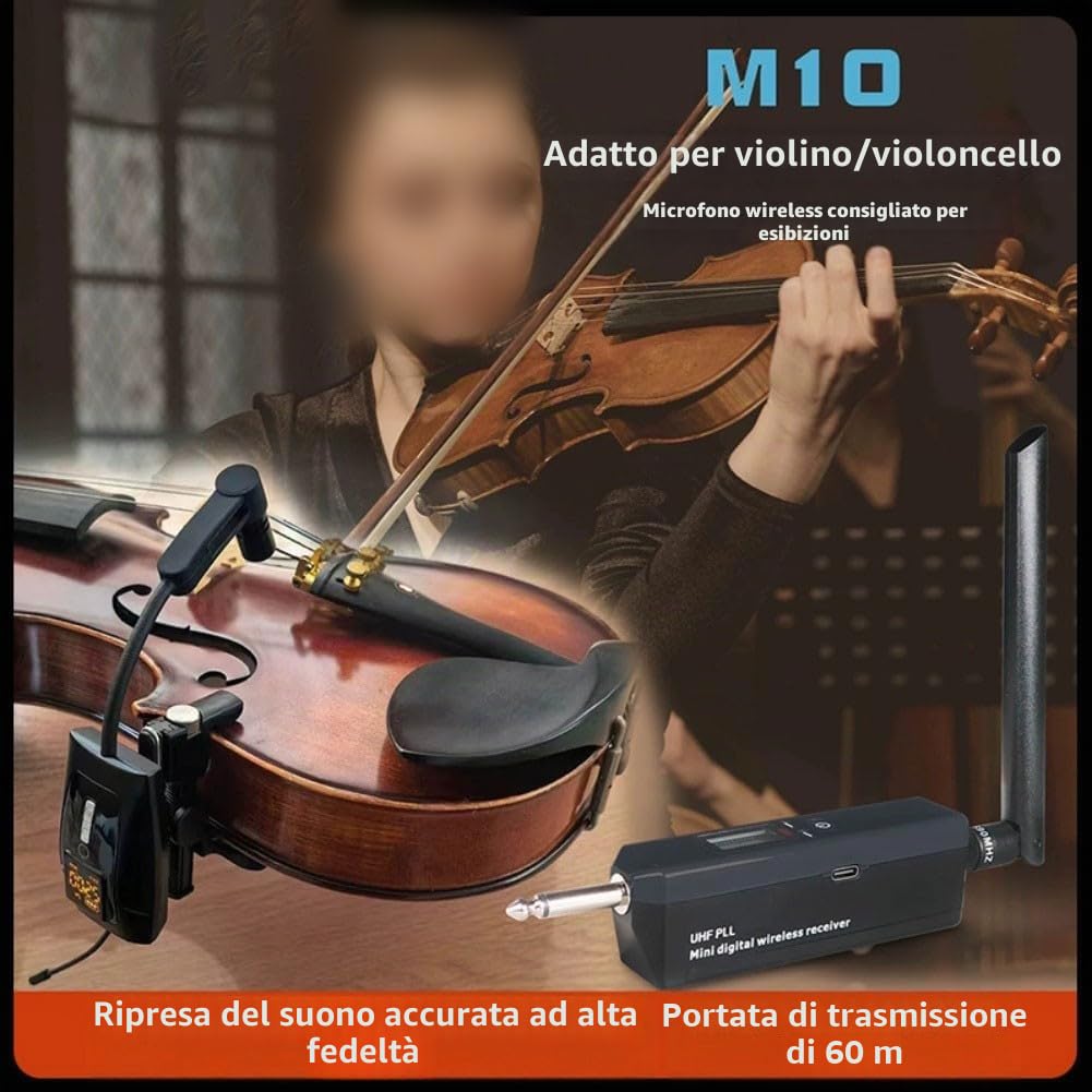 Sistema di Microfono Wireless UHF per Violino, Trasmissione Stabile 610-690MHz, Guadagno Regolabile, Installazione a Clip, Per Musica Dal Vivo
