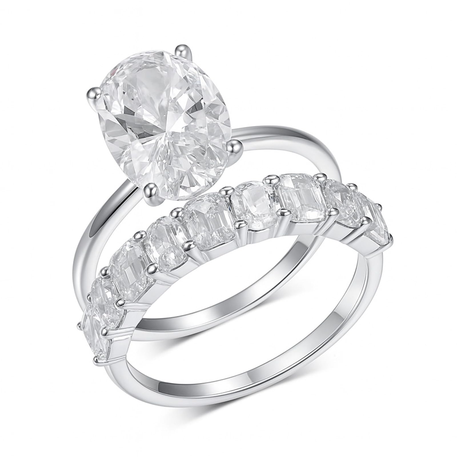 9K białe złoto pierścionek damski, pierścionek zaręczynowy damski 8 x 12 mm moissanit biały 4,5 ct rozmiar 47 (15,0)