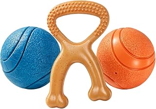 Pet Chewing Toy, Rubber Dentals Guard, Molar Cleaning Tool, Fetch Play | Dog Teething Toys Tough Rubber Pet Teeth Cleaning Toy, Aggressive Chewer Molar Exerciser, Interactive Fetch Ball, Gum Massage