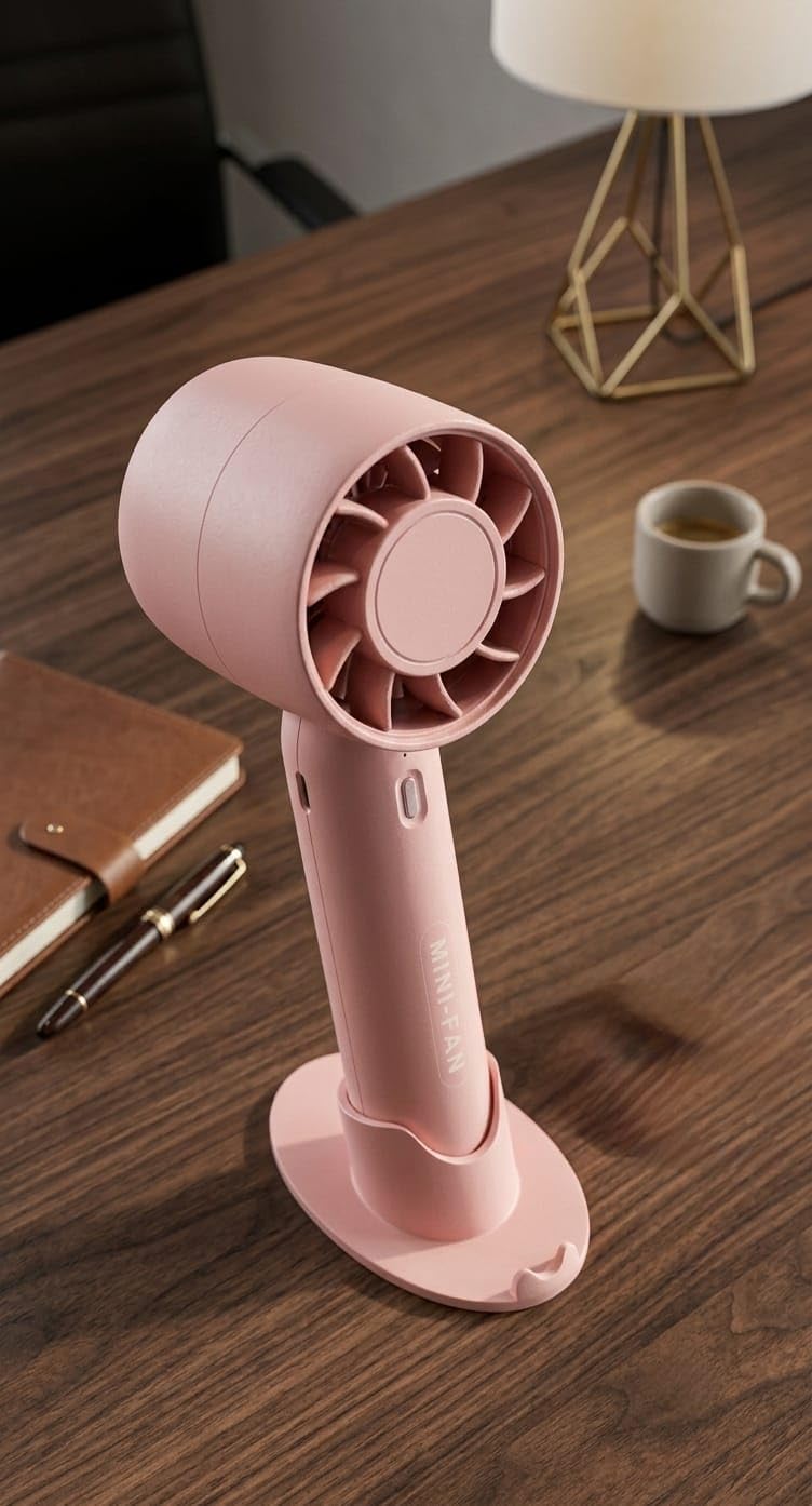 Blush Pink Portable Mini Fan Rechargeable And fan stand with Phone Stand | USB-C Charging Port, Turbine Airflow Tech, 3 Speed Settings, Quiet Operation, Handheld & Desktop-image-39