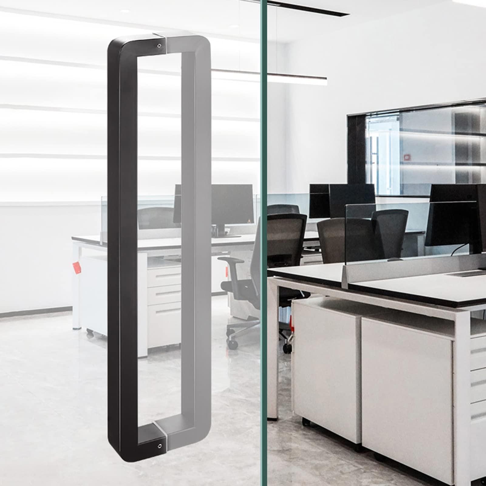 MXXQRHF Matte Black Rounded Corners Square Pull Handle for Glass Doors, 17" (42.5cm) Brushed Stainless Steel, Double-Sided Interior Door Handle, Durable & Stylish Design