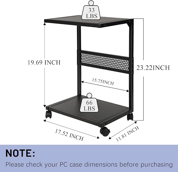 Bfttlity PC Stand - 2-Tier Metal Computer Tower Stand With Locking Caster Wheels Suitable for Most CPU (S)