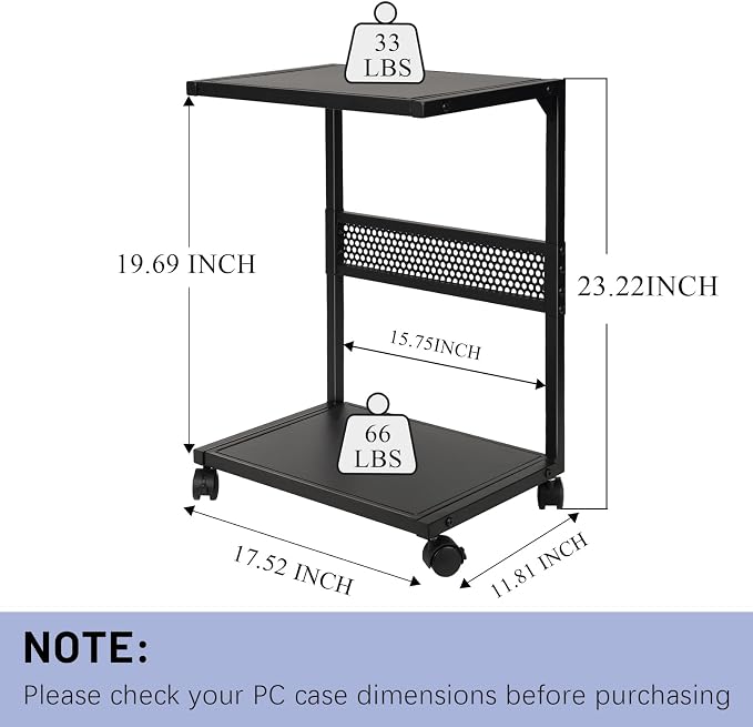 Soporte metálico para torre de computadora de 2 niveles negro miniatura 2