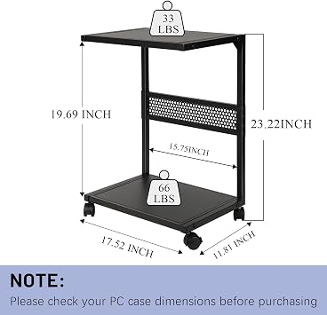 Bfttlity PC Stand - 2-Tier Metal Computer Tower Stand With Locking Caster Wheels Suitable for Most CPU (S)