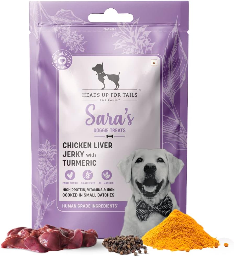Heads Up For Tails Sara's Dog Treats (Chicken Liver With Organic Turmeric) Highly Nutritional & Digestible, Suitable For All Dog Breeds, Easy To Digest - 70 G, All Life Stages