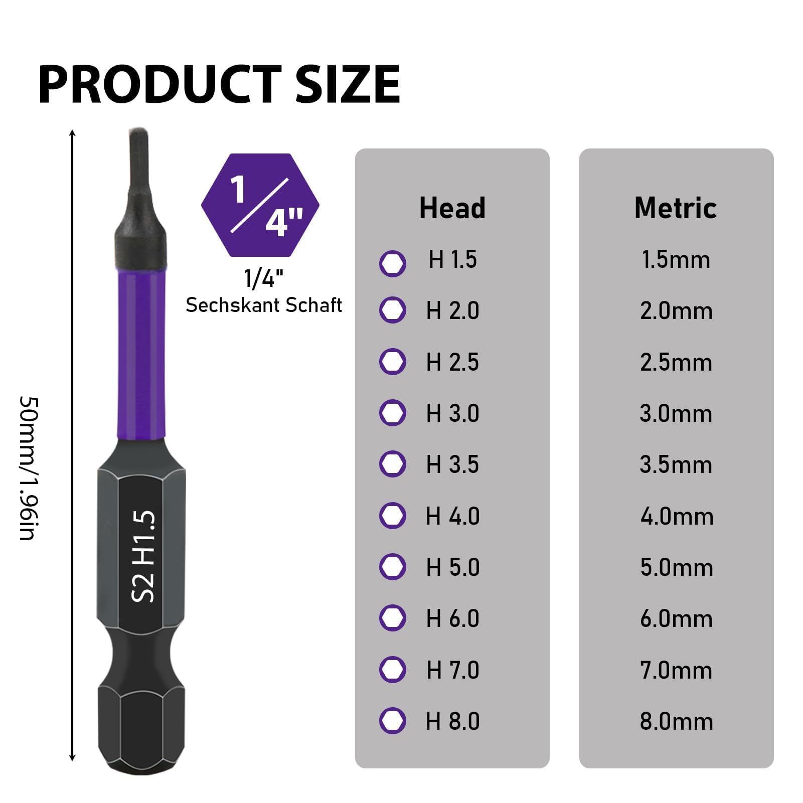 ANBOO 9pcs 50mm Embouts Tournevis Hexagonale H1.5-H10 Professionnels, Embouts De Tournevis Magnétiques à Queue De 1/4 Pouce