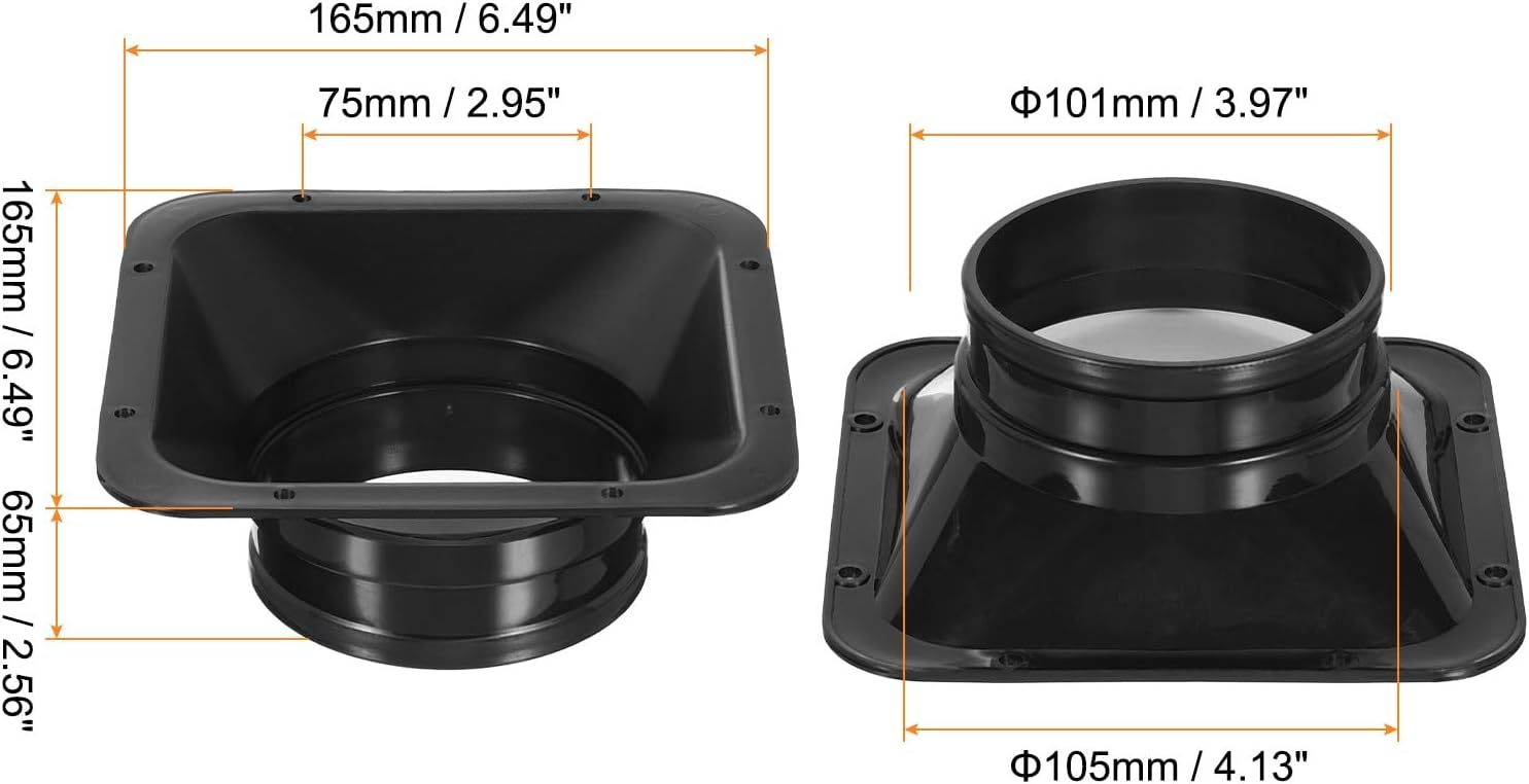 PATIKIL 4.1" Duct Connector Flange, PP Dryer Vent Wall Plate Square to Round Straight Ducting Plate for Air Heating Cooling Ventilation Exhaust Fan, Black