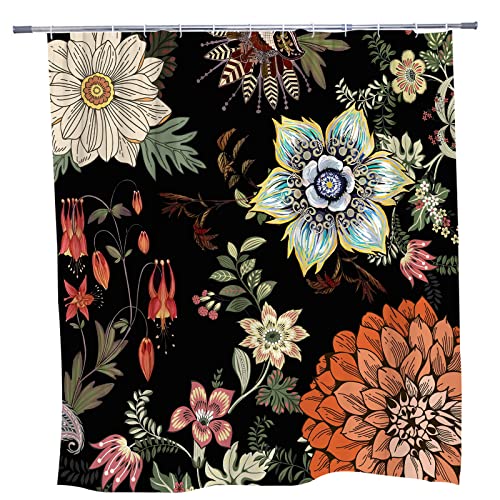 Rdruva Abstract Boho Floral Shower Curtain Flower Mandala Blossom Mid Century Bathroom Curtains Vintage Botanical Modern Bathtub Decor With Hooks 70 X 70 In #TOP3