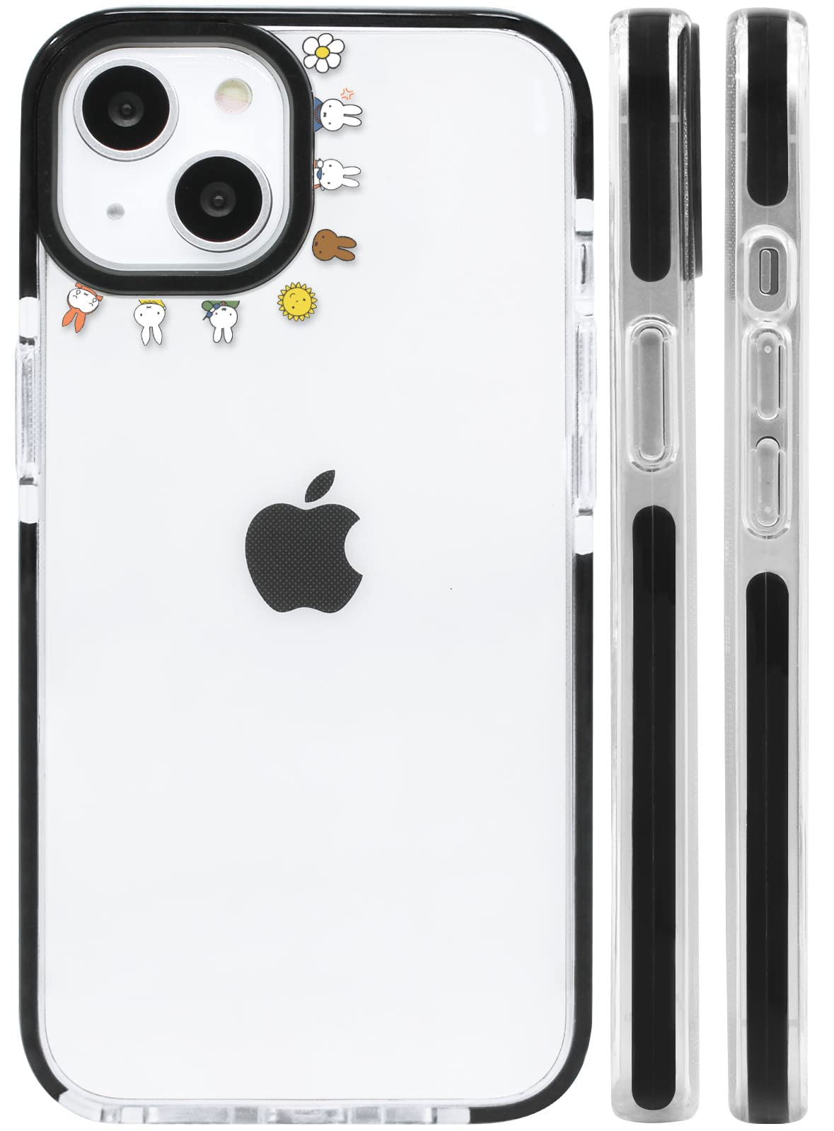 ミッフィー iPhone15 PLUS 用 ケース スマホケース アイフォン15 ミニ カバー かわいい 【全機種対応】 TPU レンズ保護 ワイヤレス充電対応 指紋防止 黒枠の透明ケース サイドデザイン 6.7インチ iPhone15 PLUS 用