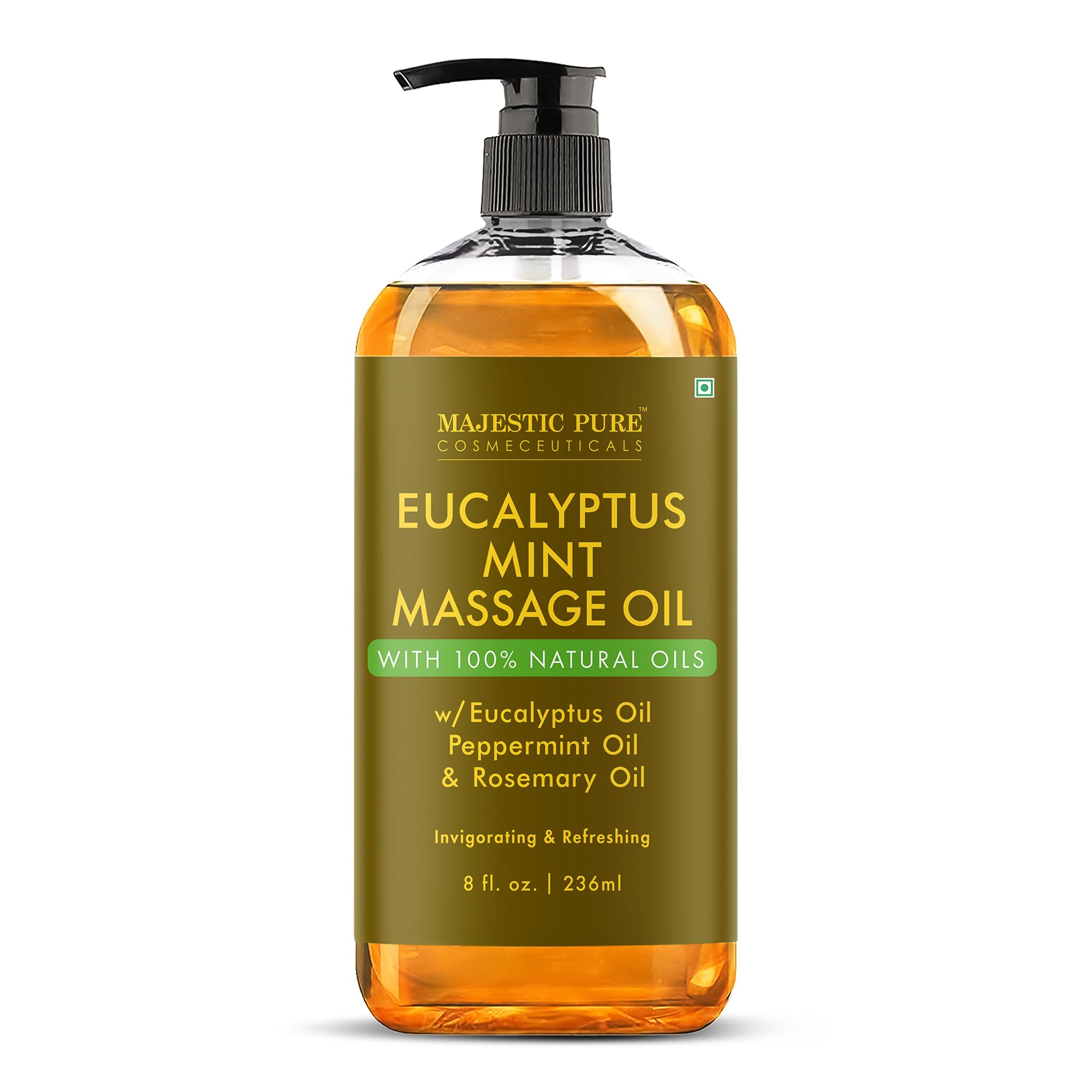 MAJESTIC PURE Eucalyptus Mint Massage Oil - Invigorating, Refreshing, and Relaxing - Massage, Made with Natural Oils - for All Skin Types - Men and Women - Made in USA - 8 fl oz