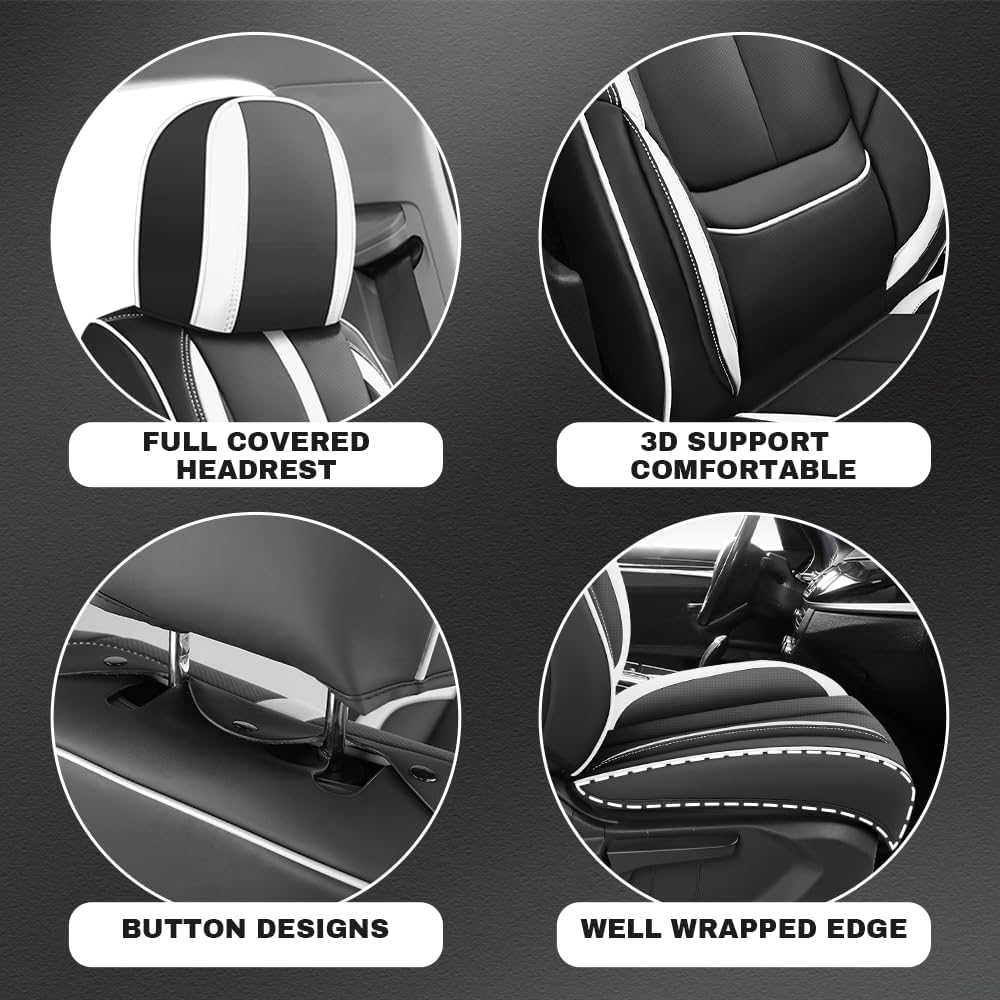 Front and Rear Car Seat Covers for Kia EV9 2024-2026, Leather Waterproof Full Wrapped Seat Protectors Interior Sets, All Season and Easy to Install Seat Cover(5 Seat/Black&White)