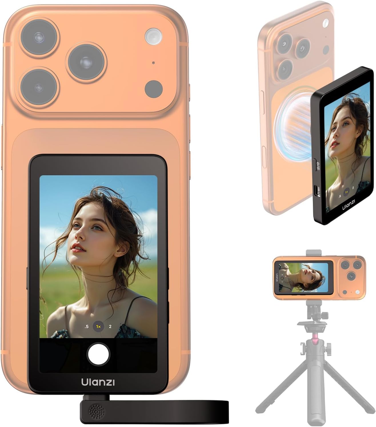 ULANZI Selfie Monitor - 4K 60FPS Magnetic Selfie Screen, Plug & Play Back Camera Selfie Monitor, No Delay, Support Charging & Wireless Mic, No WiFi Needed for Live Streaming, YouTube, TikTok