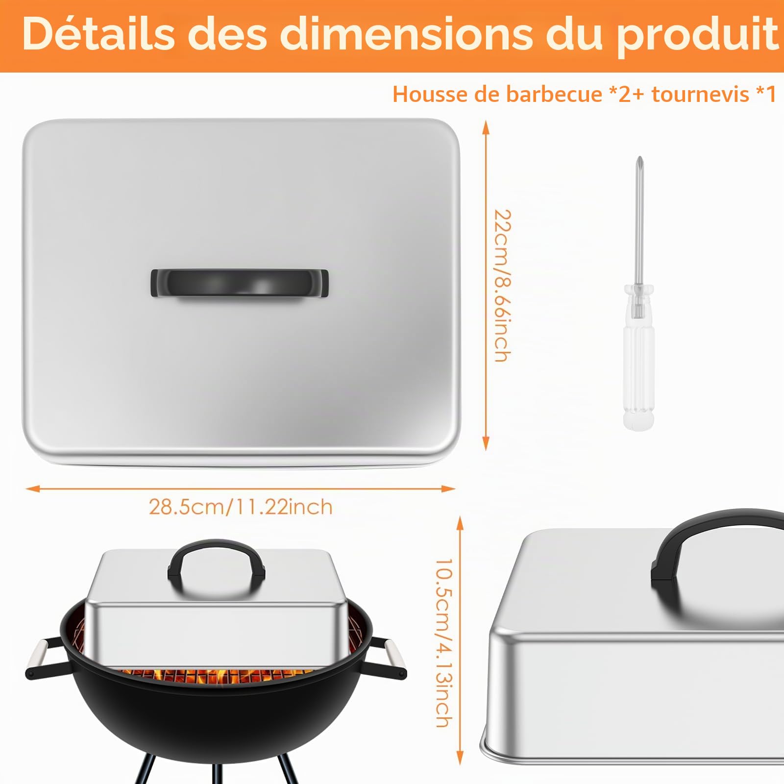 Lot de 2 cloches de barbecue rectangulaires en acier inoxydable 28,5 x 22 x 10,5 cm