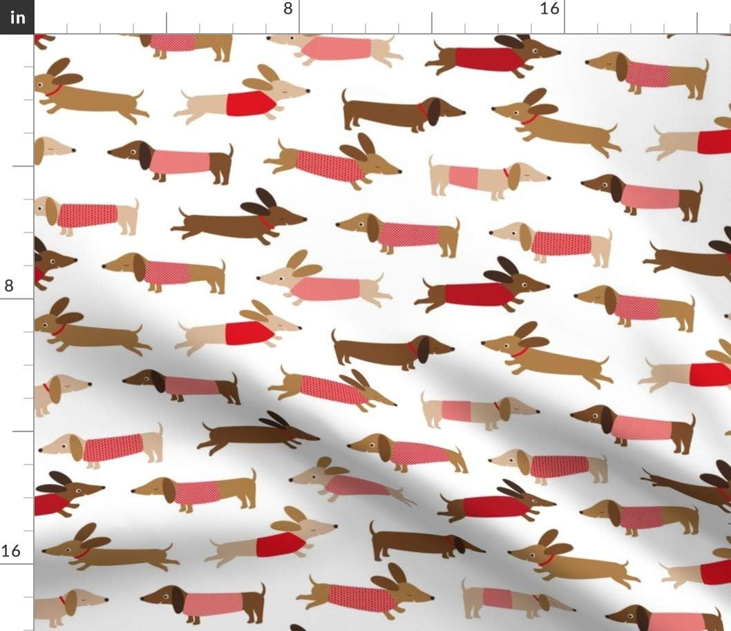 Spoonflower Fabric - Dachshund Red Dogs Happy Animal Pet Pets Printed on Petal Signature Cotton Fabric by The Yard - Sewing Quilting Apparel Crafts Decor