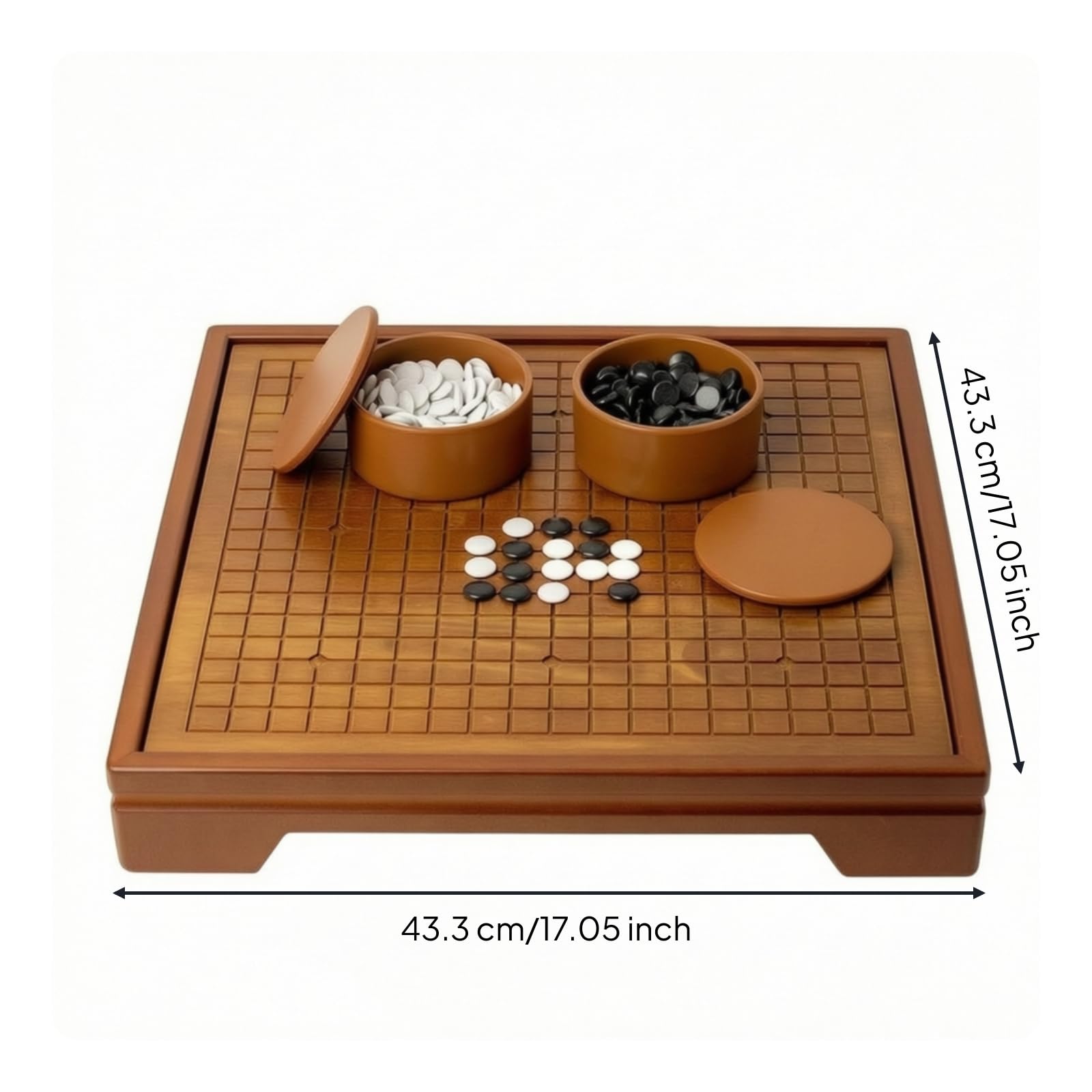 Jeu de Go Classique Plateau de Jeu Stratégie Plateau Table Basse Cadre Solide Grille Sculptée Pierres Go Pot Rond Convient aux Adultes Adolescents, 42 42 8cm, Style to 2