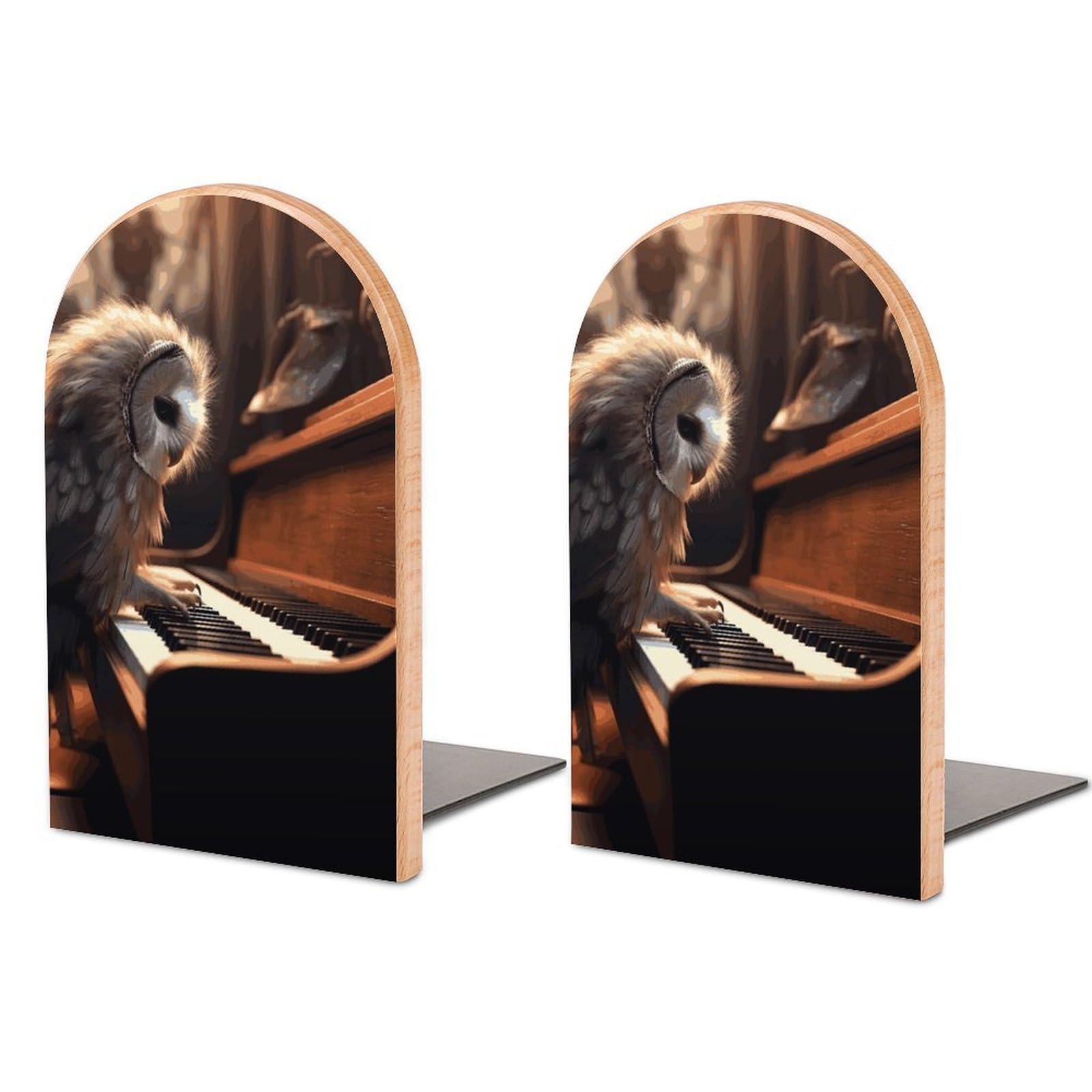Owl Plays Piano Bookend Modern Bookends for Shelves Non-Skid Book Holder Heavy Duty Metal Book Storage for Books CDs Decorative Book Stopper for Home