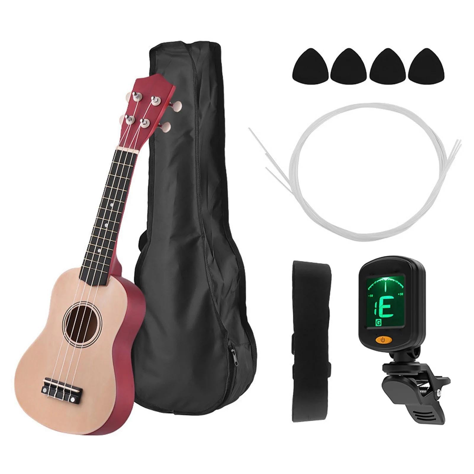 Ukulele Acustico In Tiglio Da 21 Pollici Con Borsa Per Il Trasporto, Corde Per Ukulele, Plettri, Accordatore Ukulele Kit