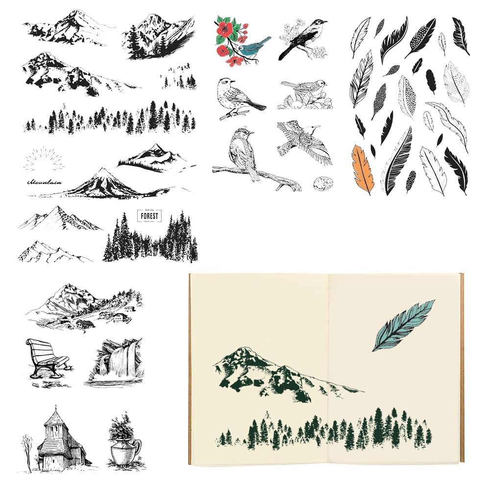 MUWINC Clear Silicone Craft Stamps - 49 Embossing Stamp | Reusable Stamps for Scrapbooking, Mixed Media & Card Making(Woodland Nature Designs)