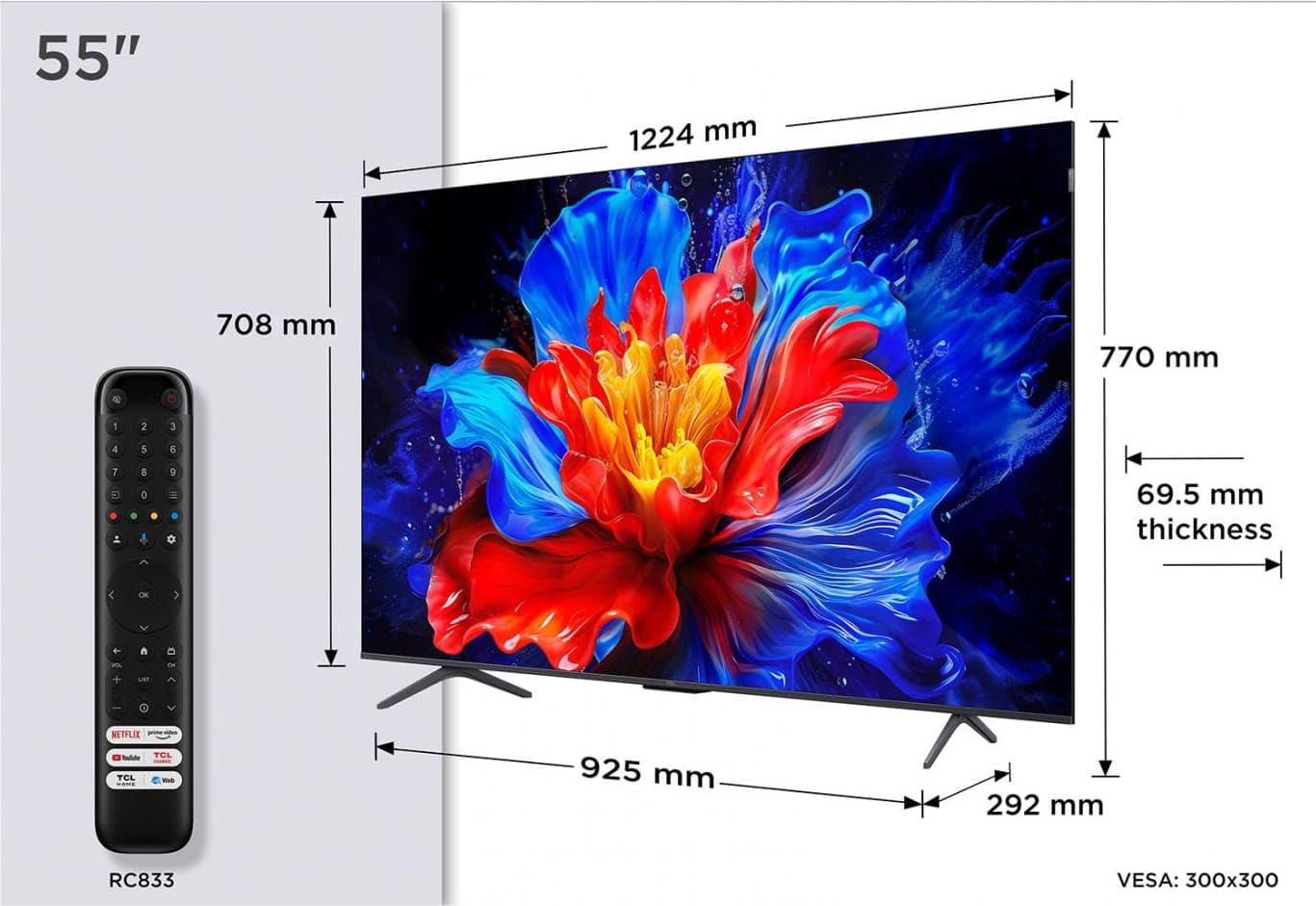 TCL TV LED 4K QLED 144Hz 55P89K 140 cm Google TV