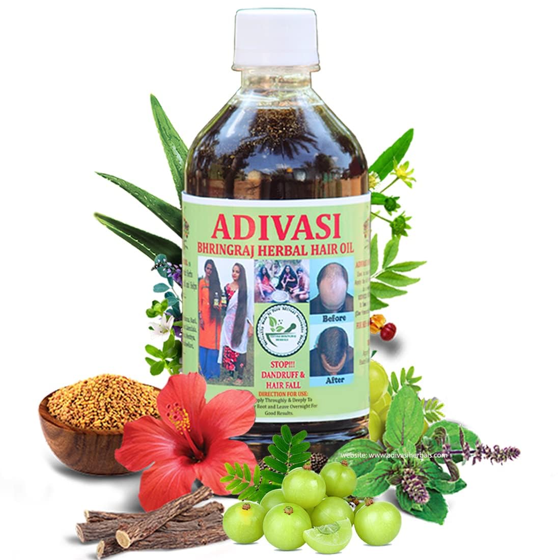 Aadiwasi Bhrungraj Herbal Hair Oil 750ml (Basically Made By Pure Aadiwasi Ayurvedic Herbs) 100% NATURAL (Pack of 3)