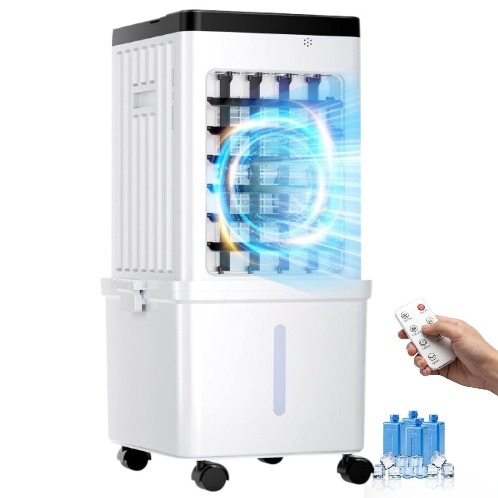 MhWrughts Swamp Cooler Portable Air Conditioner 15L Ventless Air Cooler with 7.5H Timer and 3 Speeds for Rental Apartment Bedroom Office RemoteControl