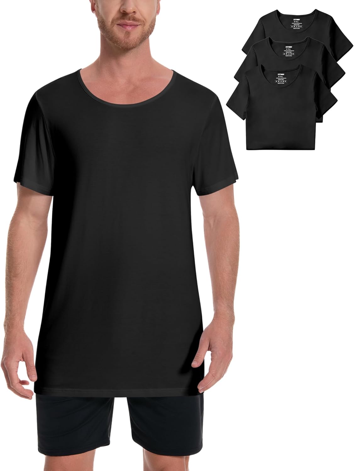 Idtswch Mens Tall Undershirt Crew Neck Soft T-Shirts Lightweight & Breathable(1 Pack & 3 Pack)