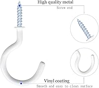 Vista 2 de Paquete de 12 ganchos de techo recubiertos de vinilo, ganchos para tazas, ganchos de pared multifuncionales, ganchos de cocina, ganchos para Blanco