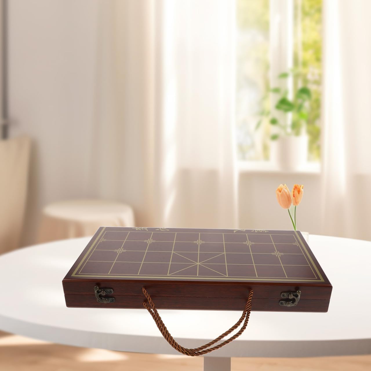 Totority Portable Chinese Chess Set with Dual-Use Wooden Storage Box and Travel Chessboard Handheld Xiangqi Game for Family and Kids