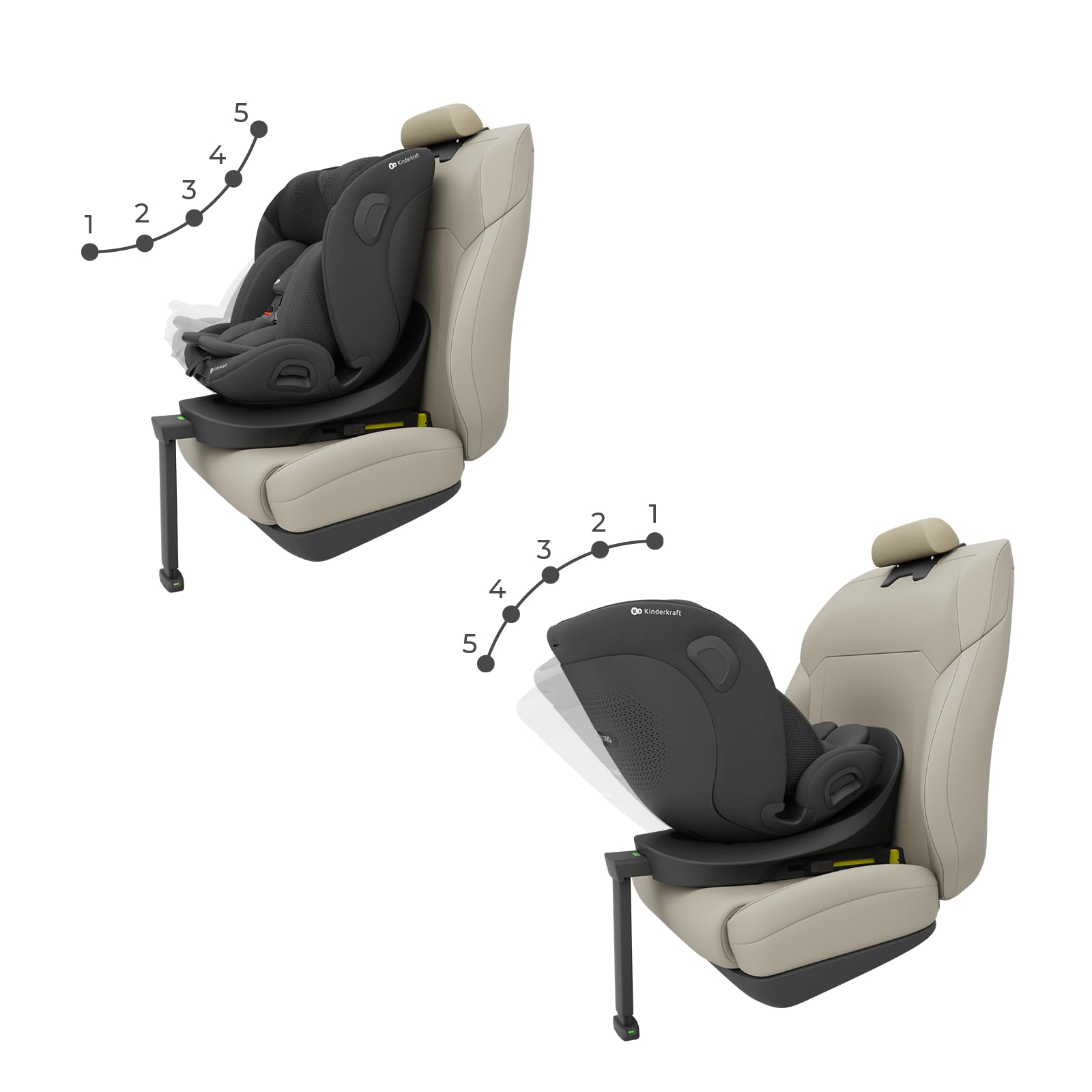 Kinderkraft I-360 2 PRO Silla de coche, I-SIZE 40-150 cm, Isofix, Silla coche bebé, para niños, Ajustable, Sillade, RWF, FWF, Asiento de coche, 360º, Grupo 0+/1/2/3, 0-36 kg, Negro
