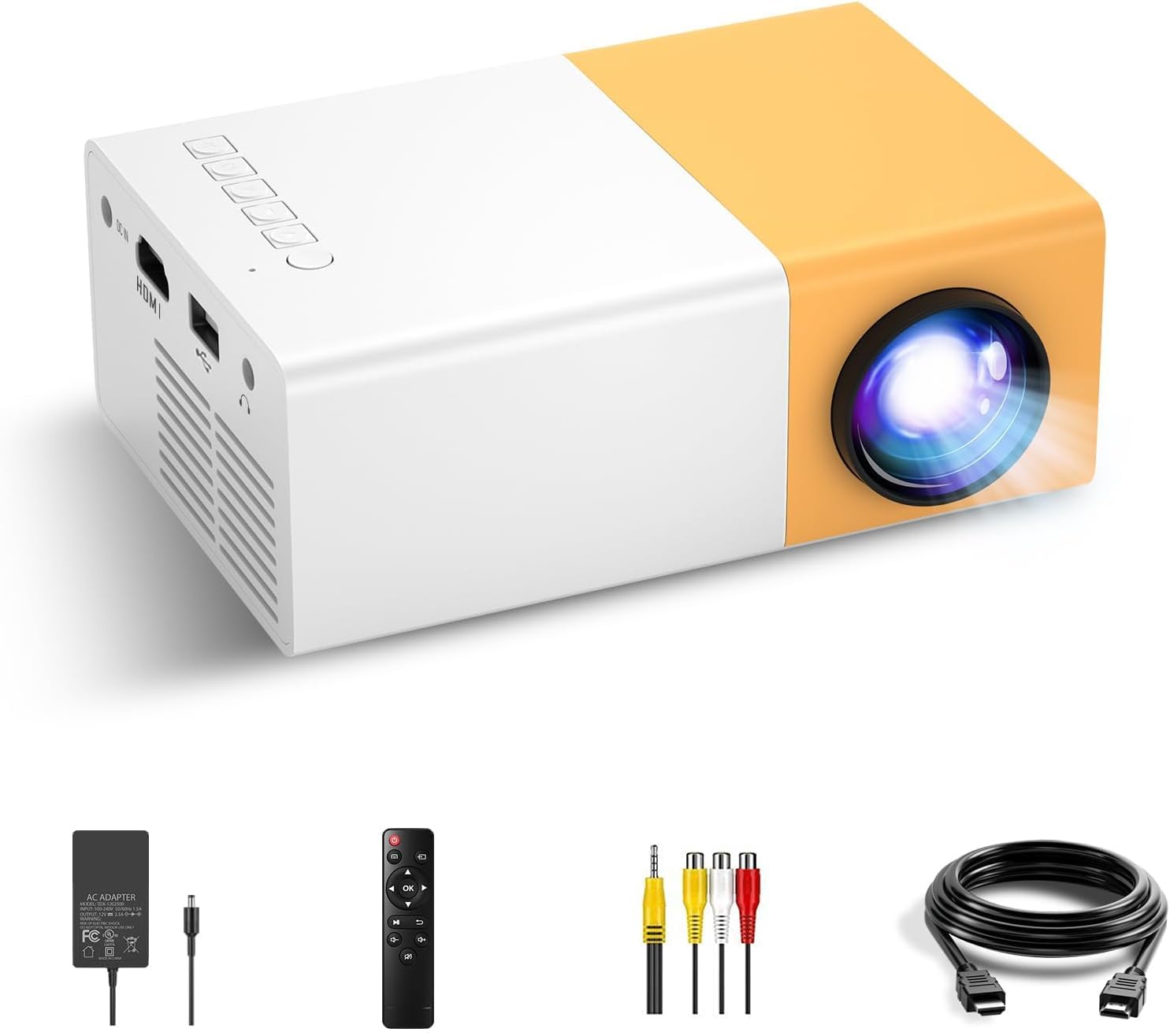 Mini Projector 4K 1080P Home Theater Outdoor Movie Video Mini Projector with USB Interfaces and Remote Control, Compatible with Smartphone/Tablet/Laptop/TV Stick/USB Drive