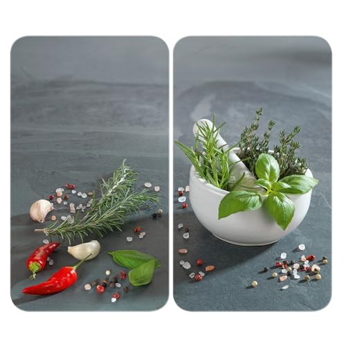 WENKO Plaque de Recouvrement Universelle Mod Cuisine aux Herbs, réglable en hauteur pour tout type de cuisinière, planche à découper et protection...