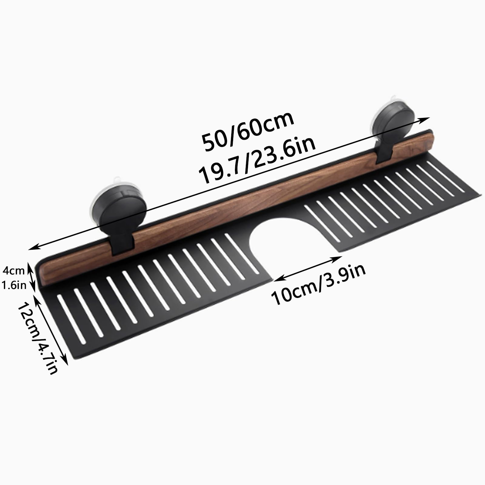 Estantes de Baño con Ventosa de Nogal, Estante para Lavabo Encima Del Grifo, Gran Capacidad de Carga y Estabilidad, Ahorro de Espacio, Fácil Drenaje(50cm/19.7in)
