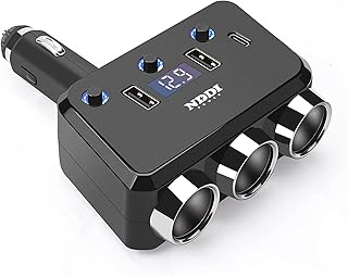 110W Cigarette Lighter Adapter,12V/24V Cigarette Lighter Splitter,Car Charger Adapter,3 Socket with 3.1A USB and Type-C LED Display Fast Car Charger