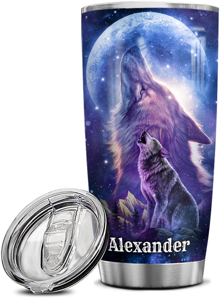 Wolf Tumbler Wolf Gifts Personalized Stainless Steel Double Wall Vacuum Tumblers 20oz 30oz Coffee Travel Mug Cup With Lid Birthday Christmas Cups Gifts For Wolf Lovers Women Teen Men