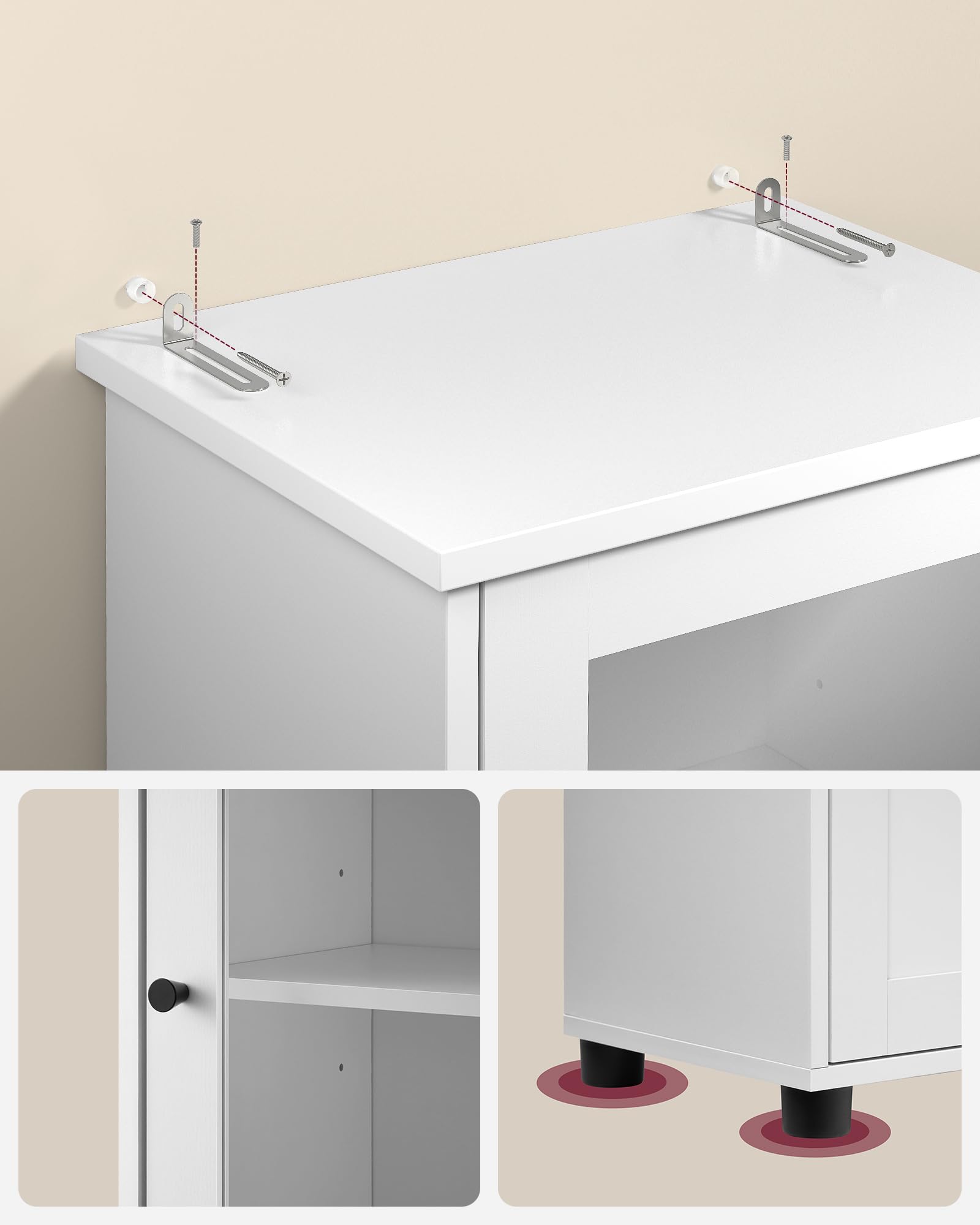 VASAGLE badkamerkast, hoge kast, open vak, glazen deur, smal