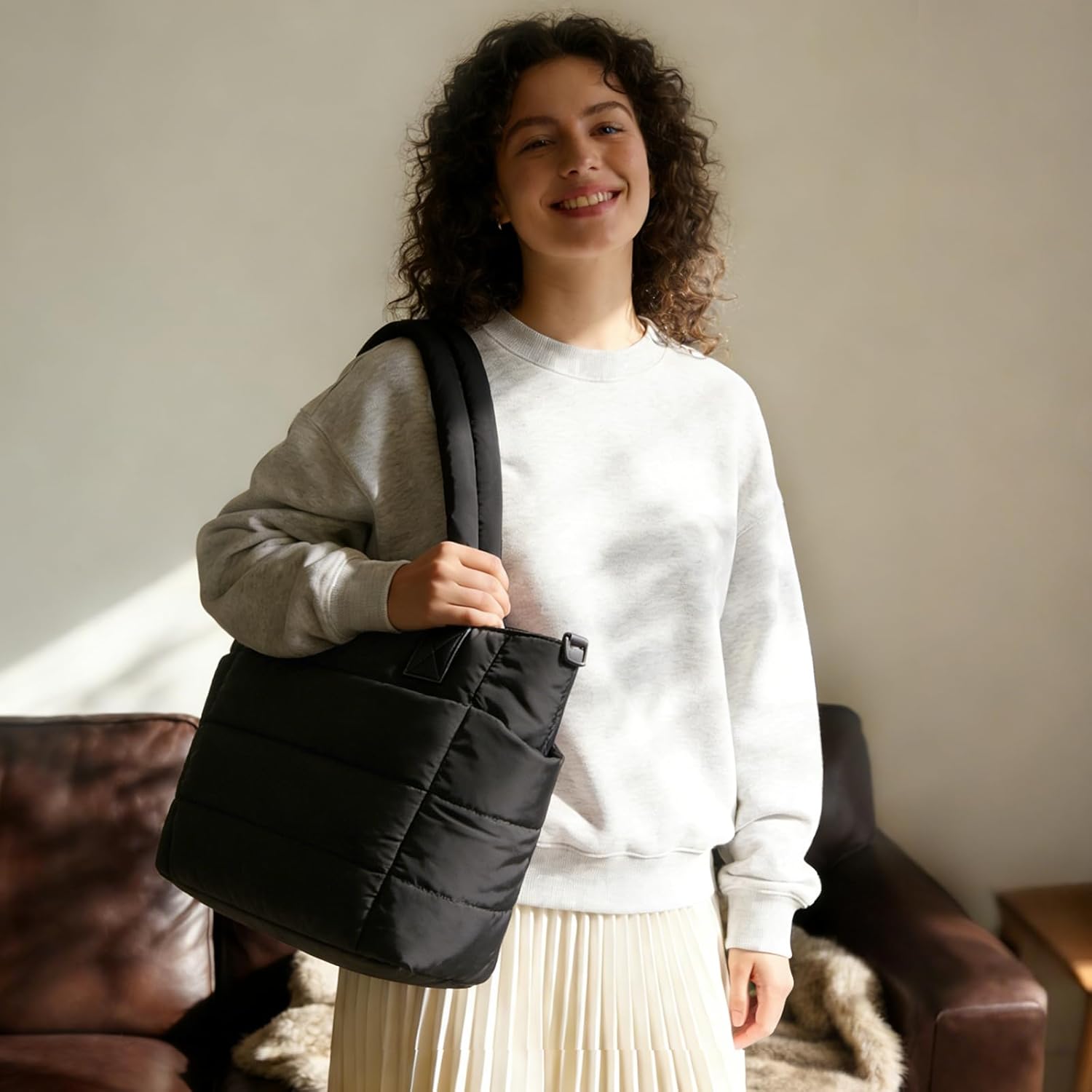 Tote Bag for Women Puffer Tote Bag Large Nurse Bags Shoulder Handbag with Zipper for Work Travel - Image 2