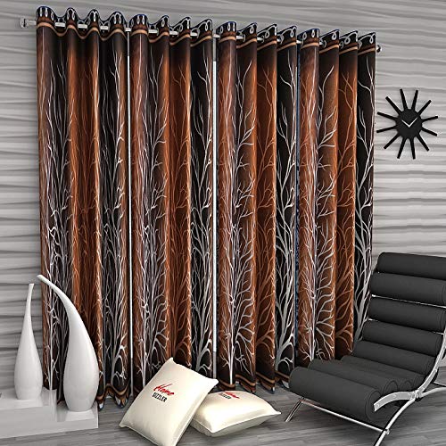 Image of Home Sizzler 4 Piece Eyelet Polyester Door Curtain Set - 7ft, Brown