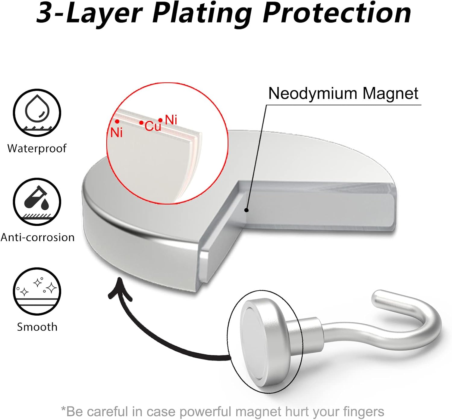 Magnetic Hooks Refrigerator, Cruise Ship Accessories,22 LBS Super Magnets with Neodymium Rare Earth for Hanging, Door Holder, Keys, Home, Office, Refrigerators, BBQ, Pack of 10