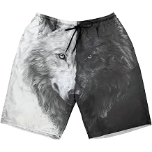Wolf Lovers Men's Swim Trunks - Mighty Wolf Quick Dry Bathing Suit Swimming Board Shorts with Pocket & Mesh Lining Series 03