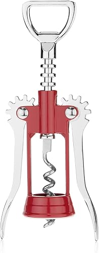 True Soar - Abridor de vino con sacacorchos con alas, gusano autocentrante, acero inoxidable, abrebotellas de vino manual, color rojo