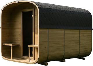 Fasssauna Garten Outdoor Sauna aus nordischer Fichte – Verschiedene Größen (2–6 Personen) – Wahlweise mit Holz- oder Elektroofen – Inkl. Zubehörset (340 cm, Quadratische, Elektroherd)