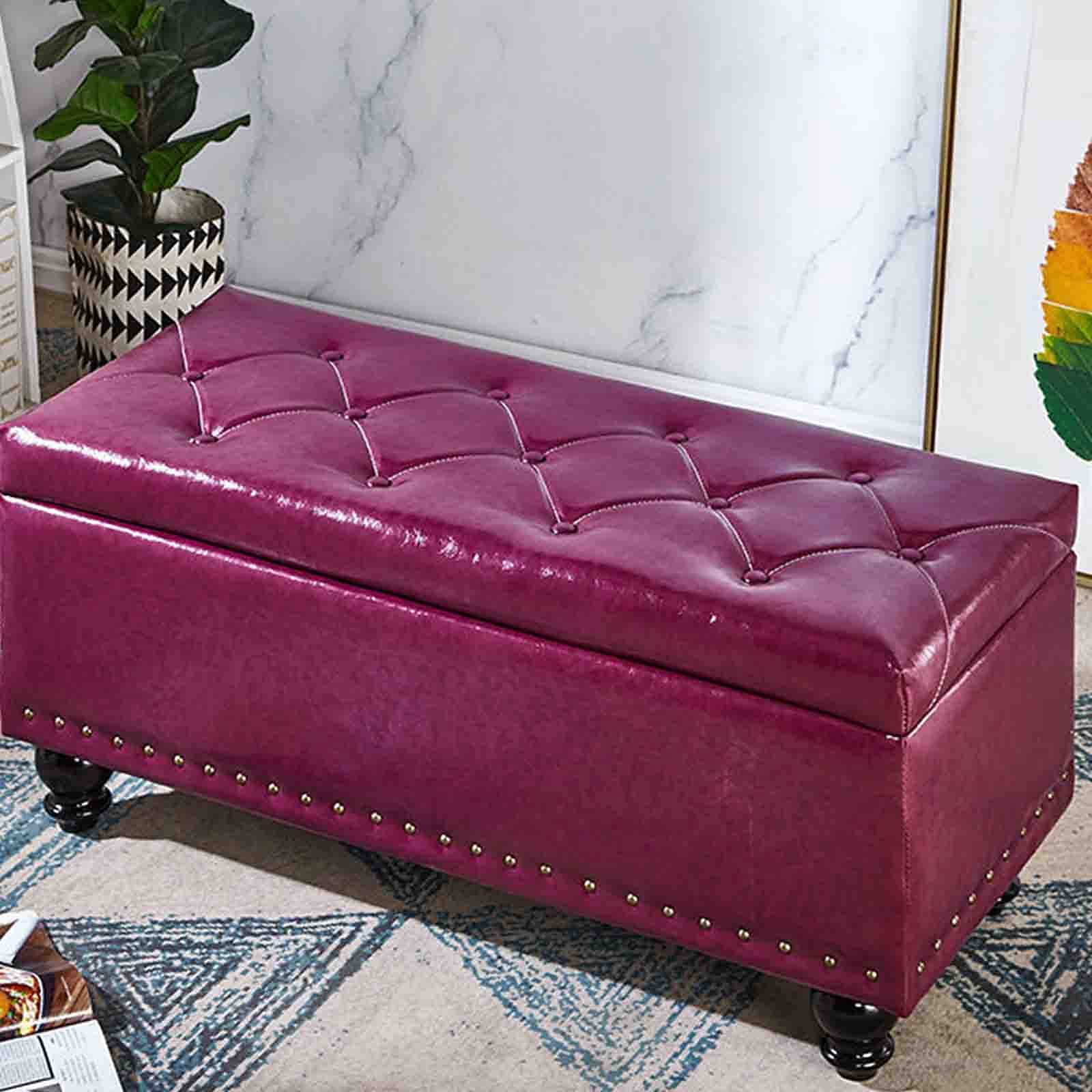 Banc coffre de rangement violet en cuir PU 80x40cm pour salon