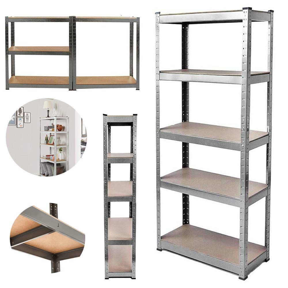 EFAN 5 Tier Heavy Duty Metal Garage Shelving Units Galvanised Storage Racking Boltless Shelves, Ideal For Workshop, Shed, Office, Kitchen, Up to 875KG (180cm x 90cm x 40cm)