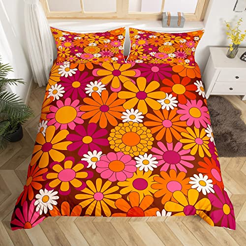 Homemissing 60S 70S Groovy Parure de Lit 140x200cm Retro Hippie Flower Sets de Housse de Couette...