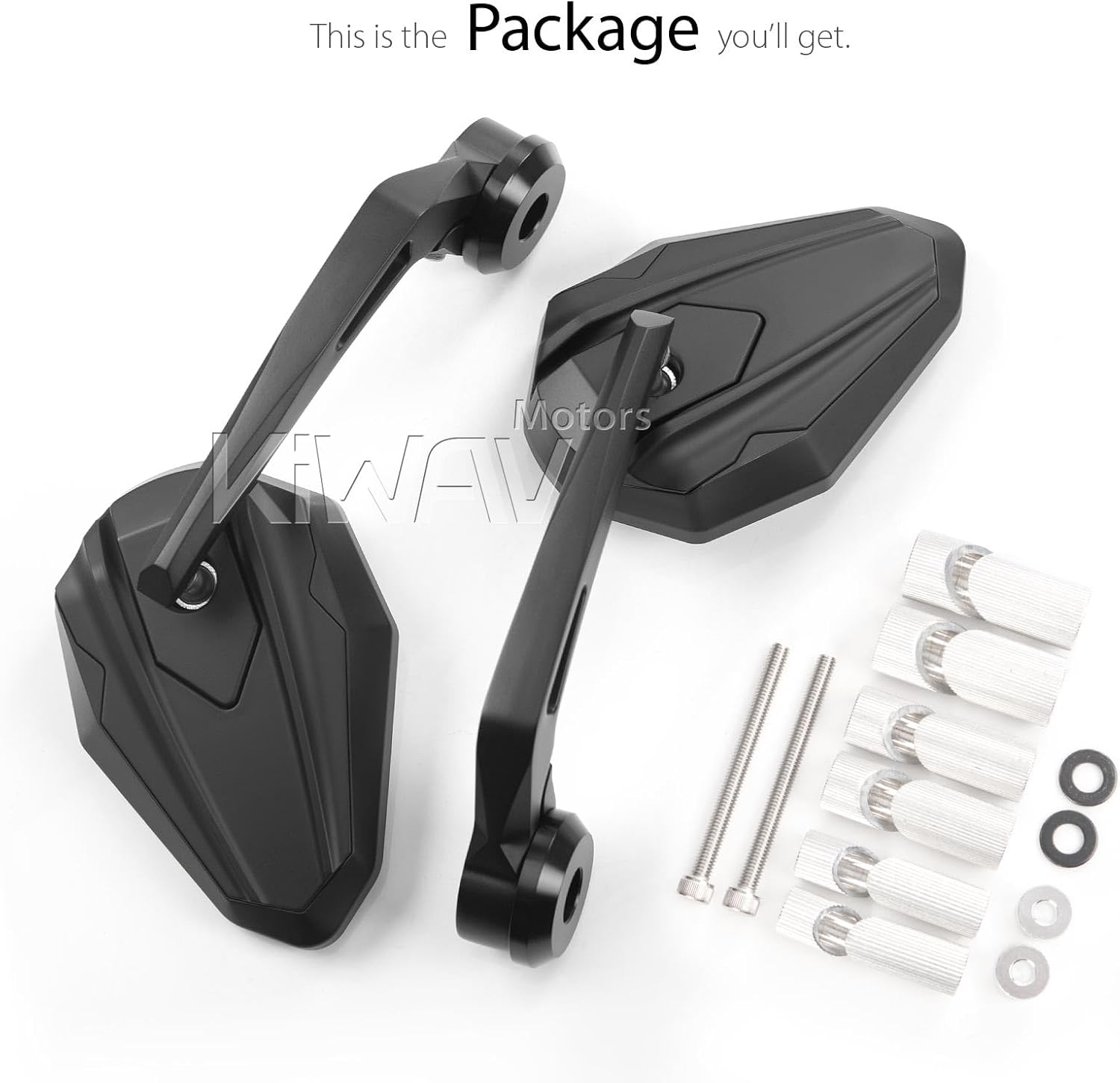 KiWAV 4Rizz Black Motorcycle Bar End Mirrors Compatible for Indian Specific Models with Hollow-ended Handlebar Sold as Pair