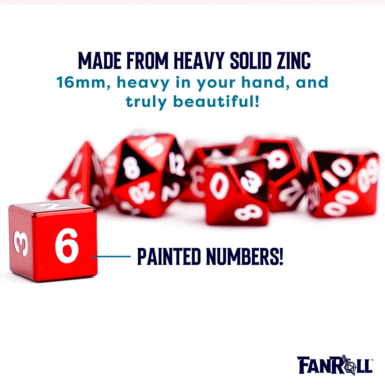 Metal Dice: 16mm Painted Polyhedral Dice Set of 7 - Red